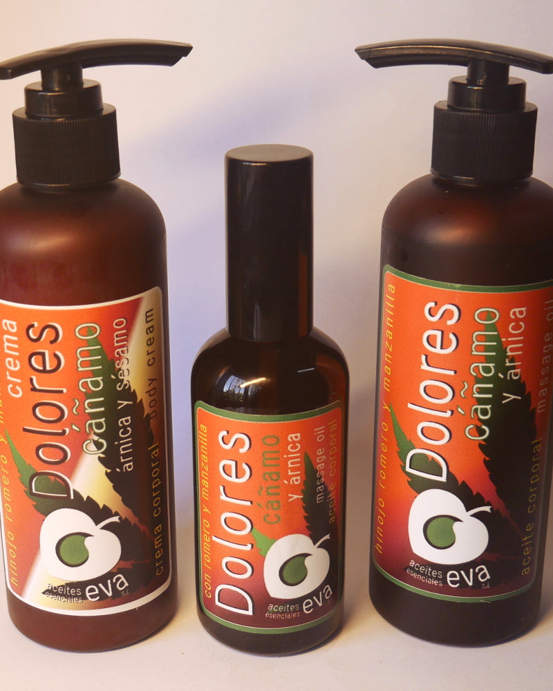 DOLORES. Calmante de dolores óseos y musculares, en aceite o crema